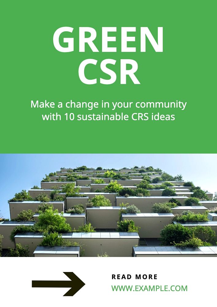 Green CSR poster template, editable text and design