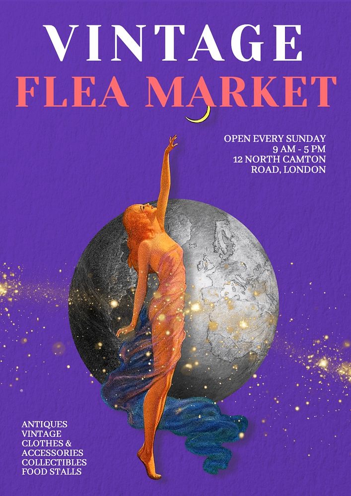 Vintage flea market poster template, editable text and design