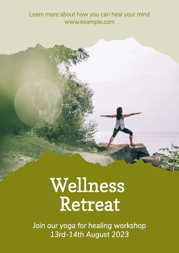 Wellness retreat poster template, editable text and design