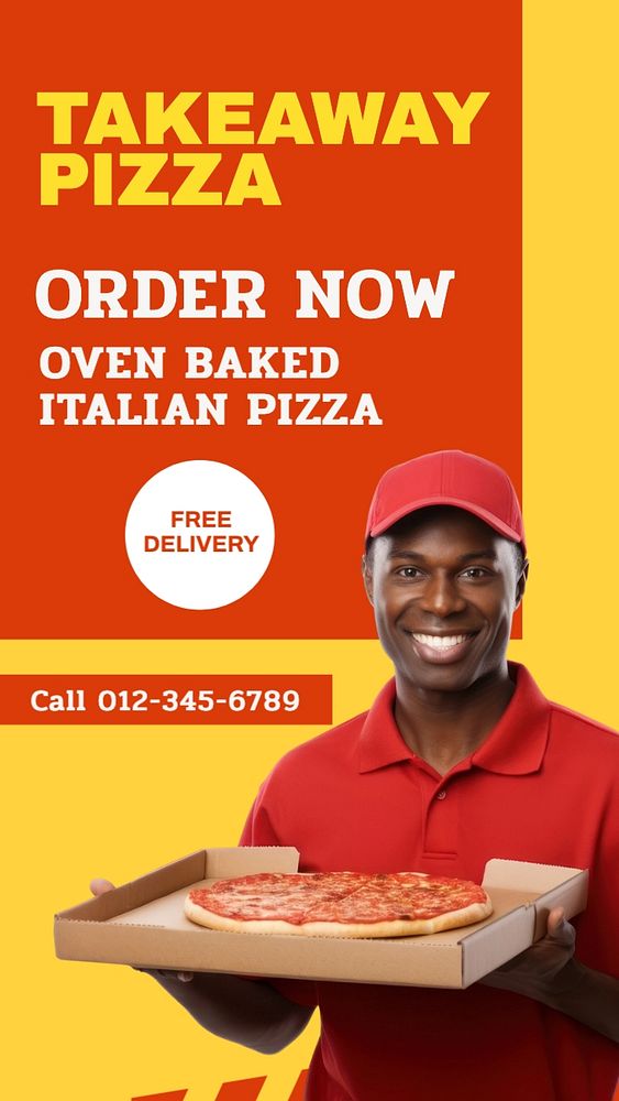 Takeaway pizza Instagram story template, editable text