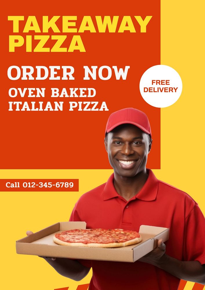 Takeaway pizza poster template, editable text and design