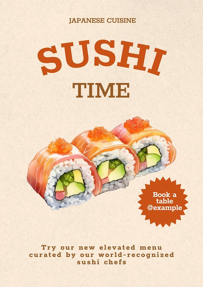 Sushi time poster template, editable text and design