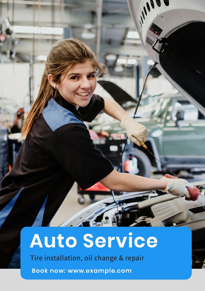 Auto service poster template, editable text and design