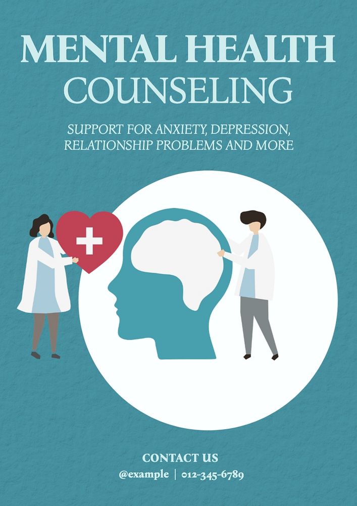 Mental health counseling poster template, editable text and design