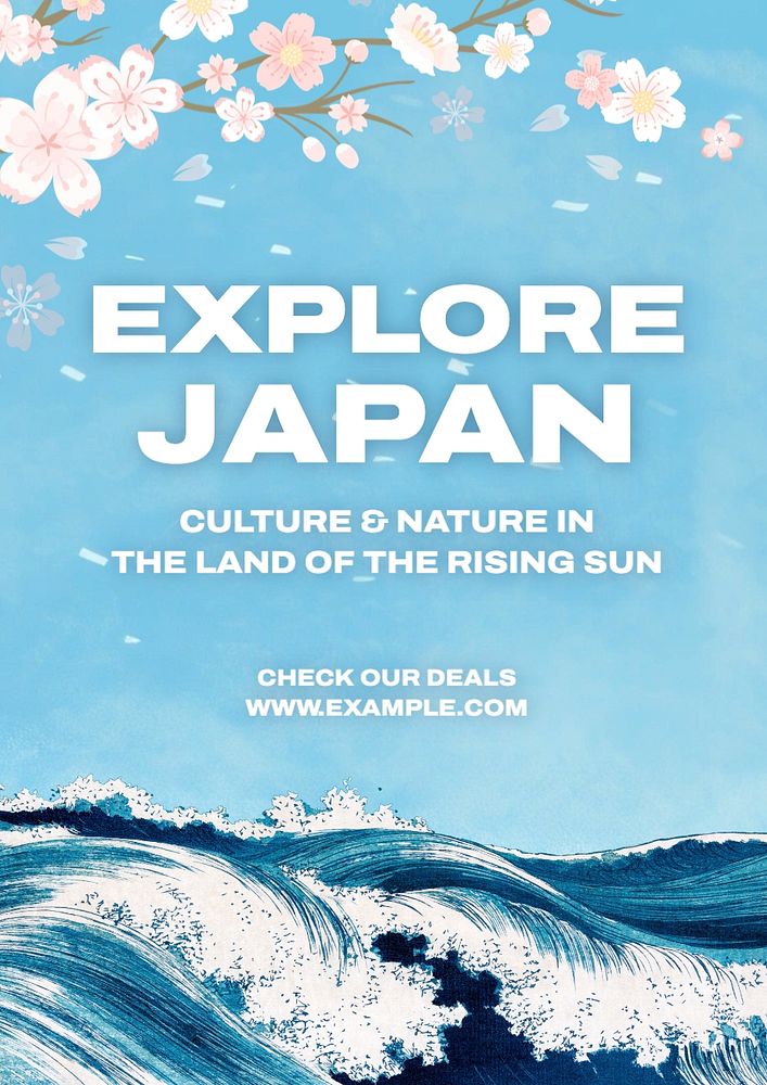 Japanese travel agency poster template, editable text and design