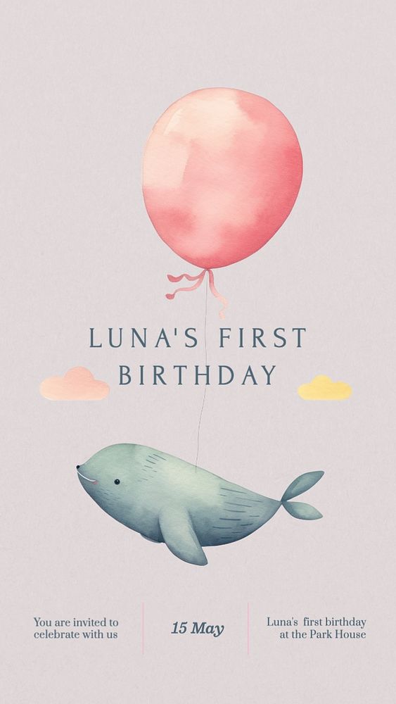 First birthday Instagram story template, editable text