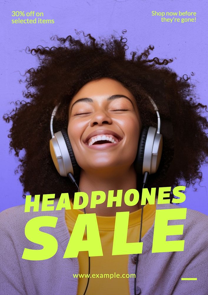 Headphones sale poster template, editable text and design