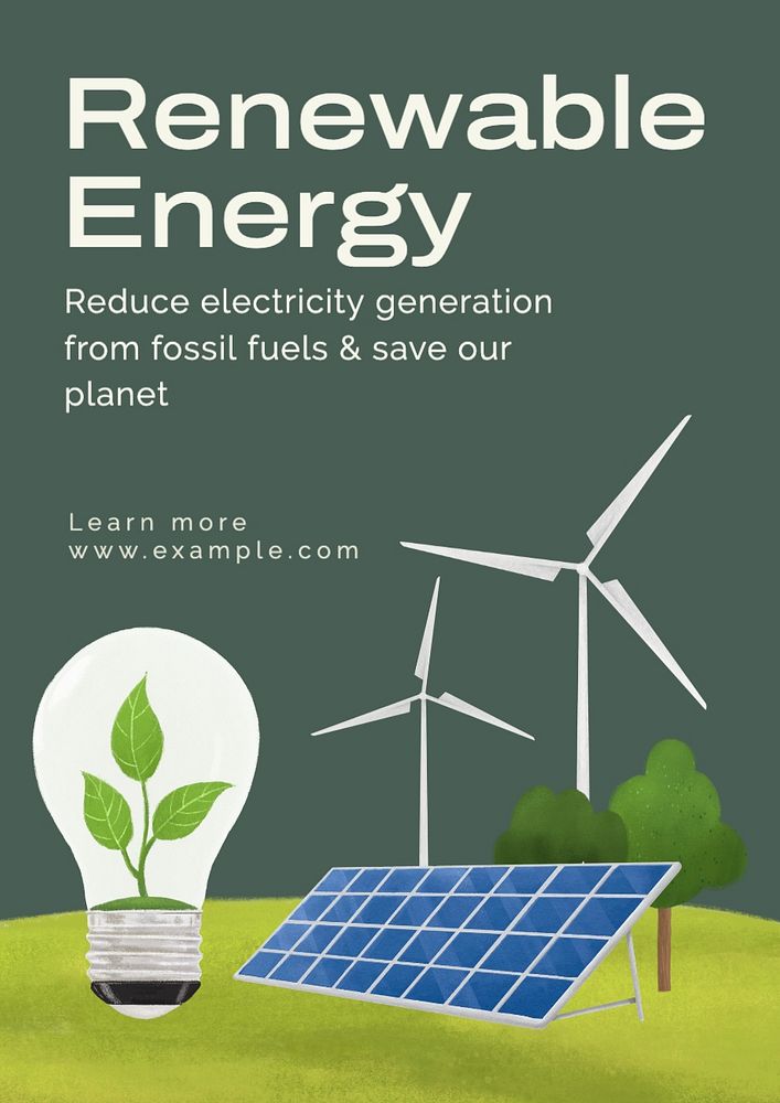 Renewable energy poster template, editable text and design