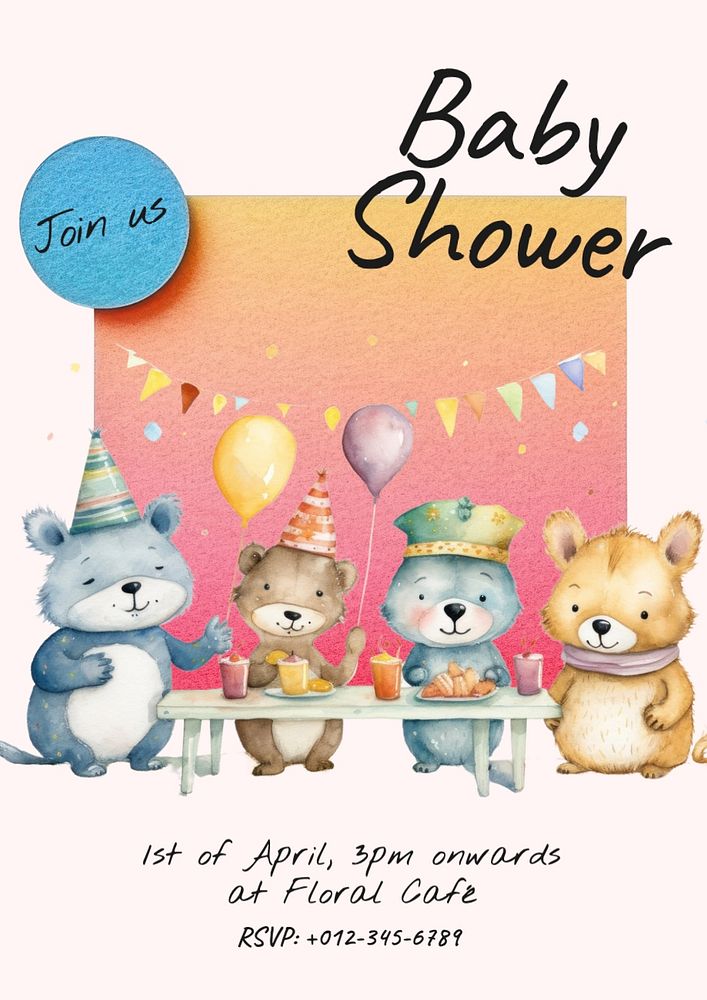 Baby shower poster template, editable text and design