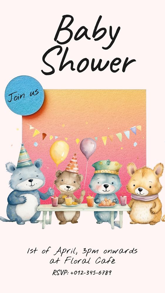 Baby shower Instagram story template, editable text