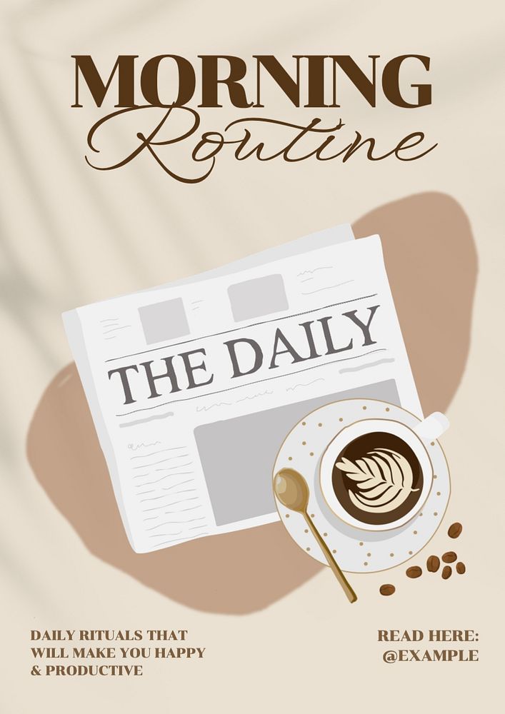 Morning routine poster template, editable text and design