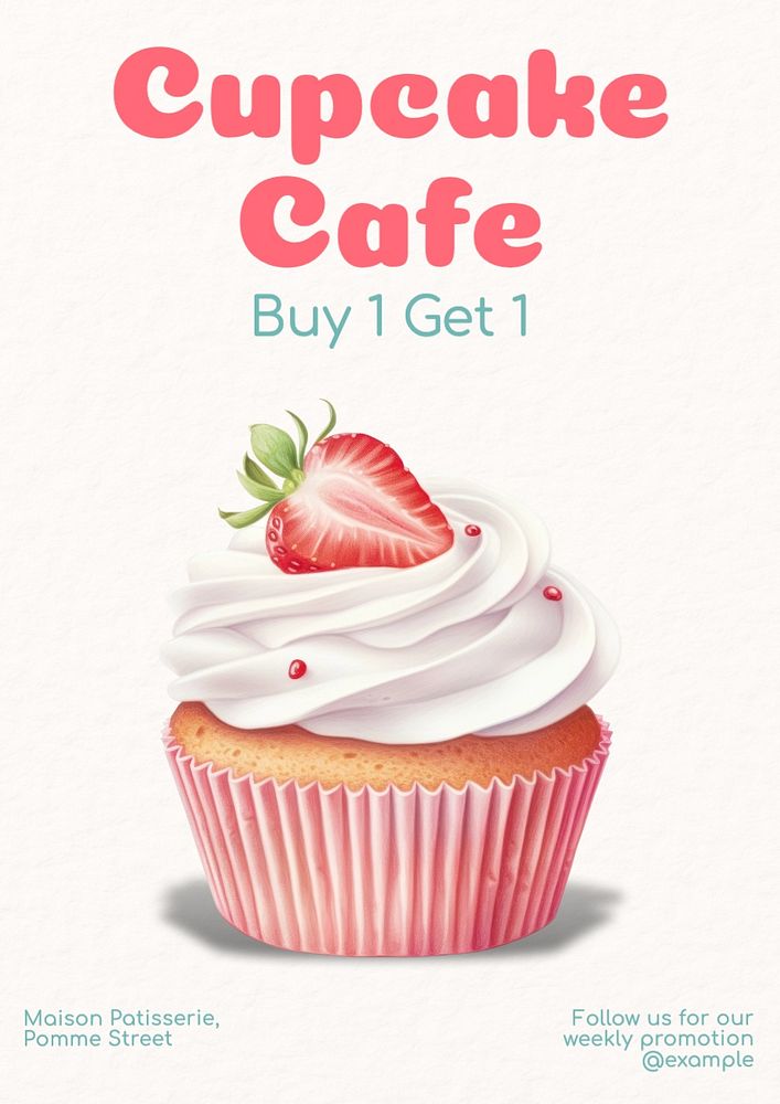 Cupcake cafe poster template, editable text and design