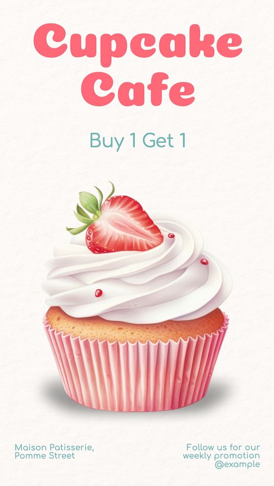 Cupcake cafe Instagram story template, editable text