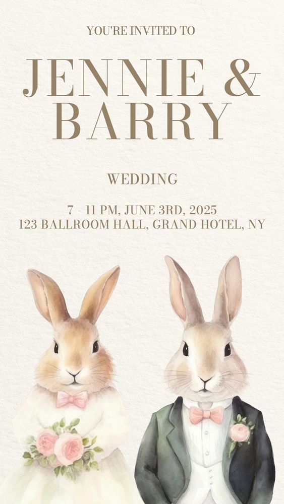 Wedding invitation Instagram story template, editable text