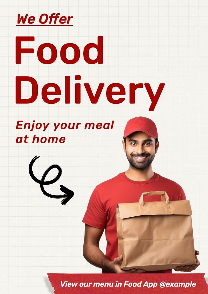 Food delivery poster template, editable text and design