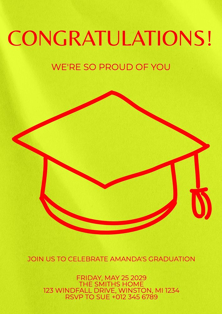 Graduation party poster template, editable text and design