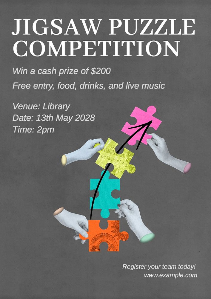 Jigsaw puzzle competition poster template, editable text and design