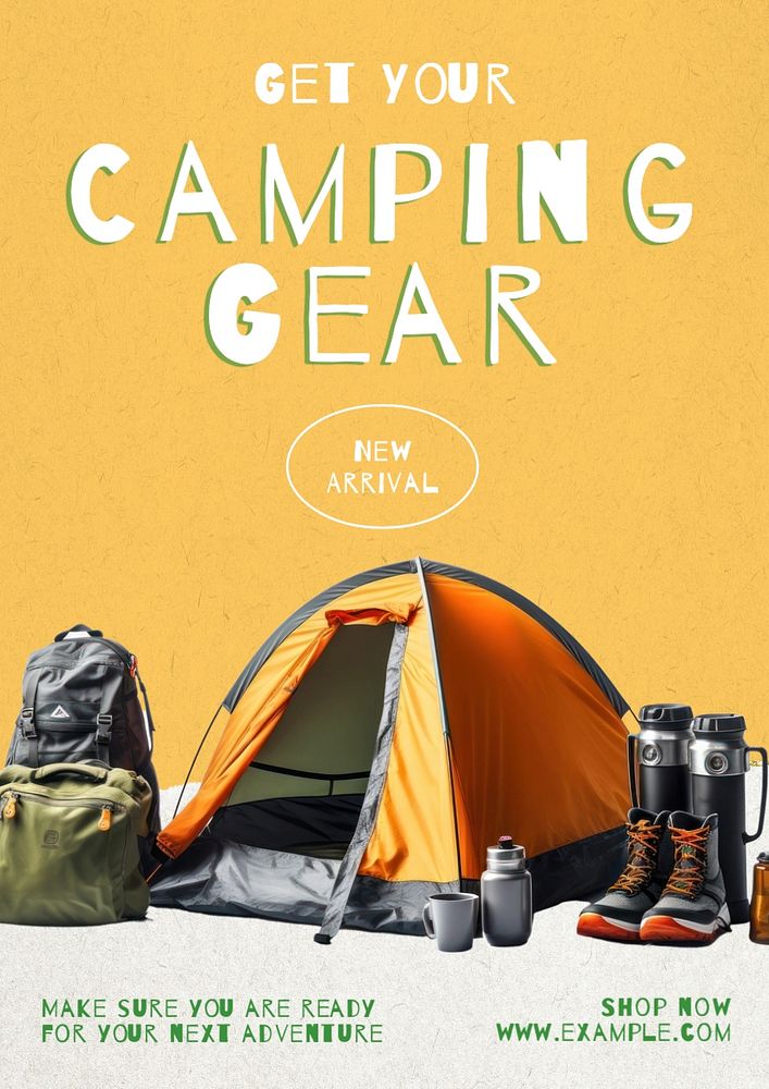 Camping gear poster template, editable text and design