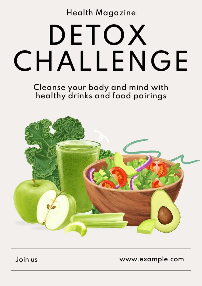 Detox challenge poster template, editable text and design