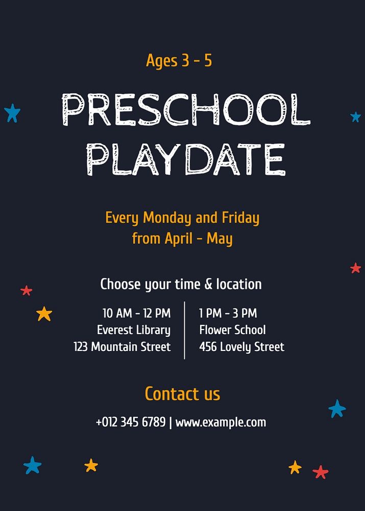 Preschool playdate poster template, editable design