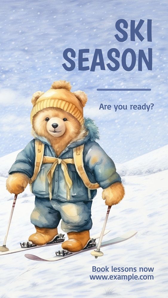 Ski lesson Instagram story template, editable text