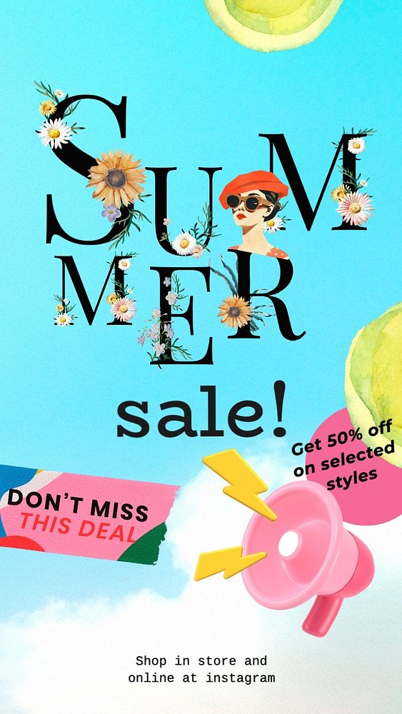 Summer sale Facebook story template, editable design, community remix