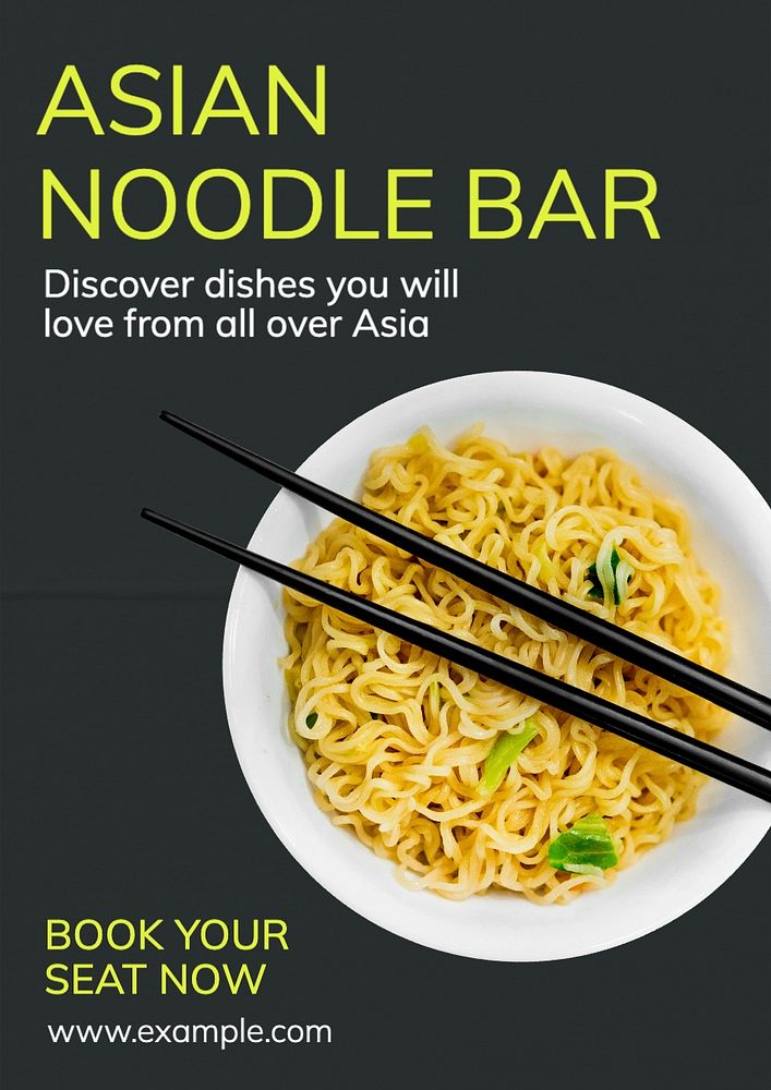 Asian noodle bar poster template, editable text and design