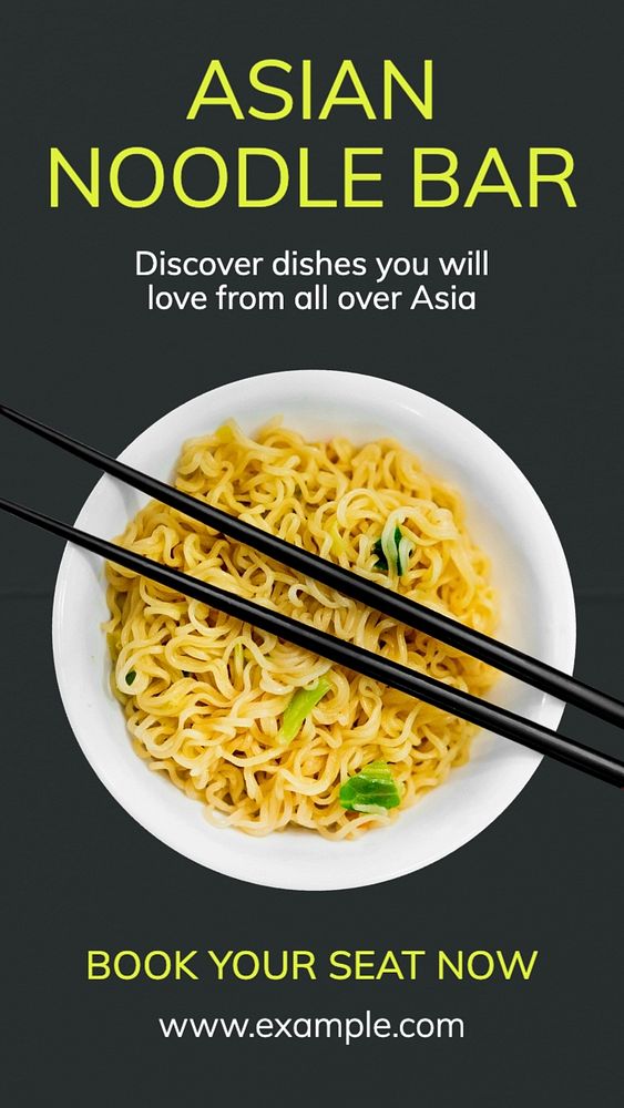 Asian noodle bar Instagram story template, editable text