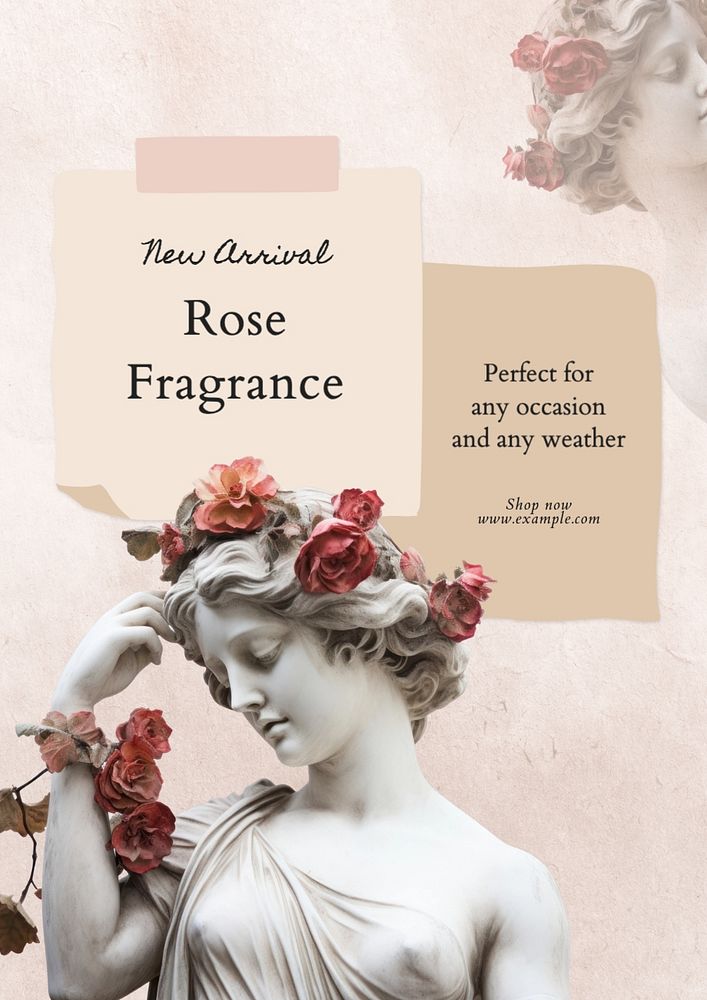 Rose fragrance poster template, editable text and design