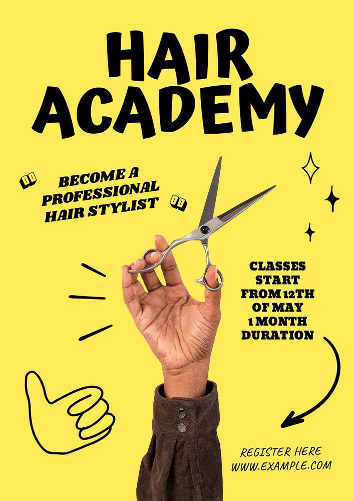 Hair academy poster template, editable text and design