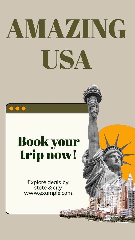 USA travel Instagram story template, editable text