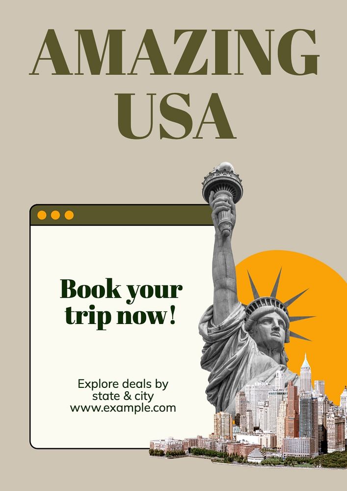 USA travel poster template, editable text and design