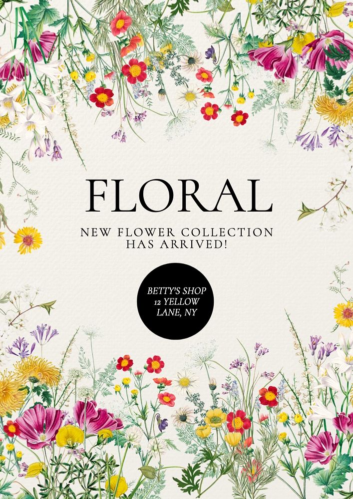 Flower collection poster template, editable text and design