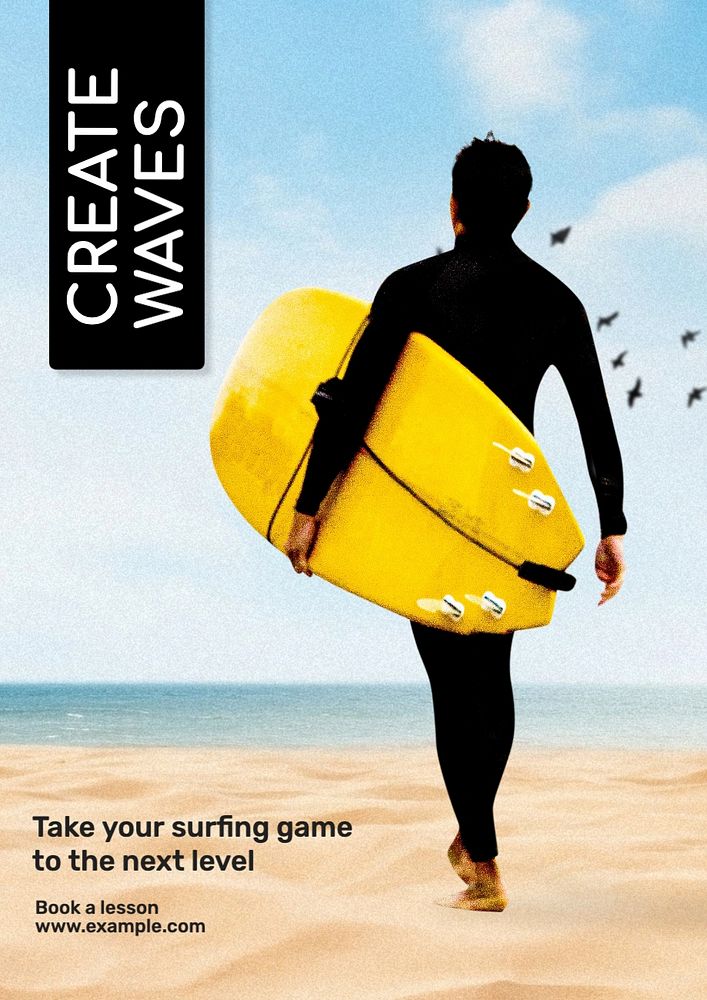 Surfing lessons poster template and design