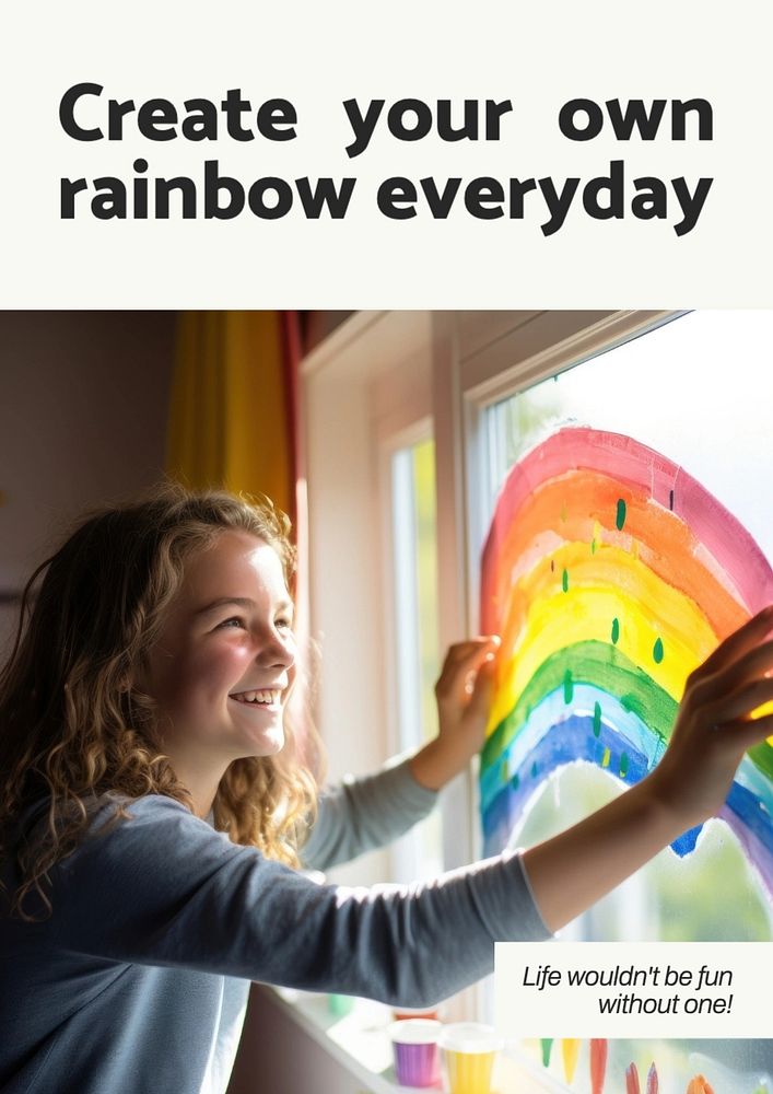 Rainbow quote poster template, editable text and design