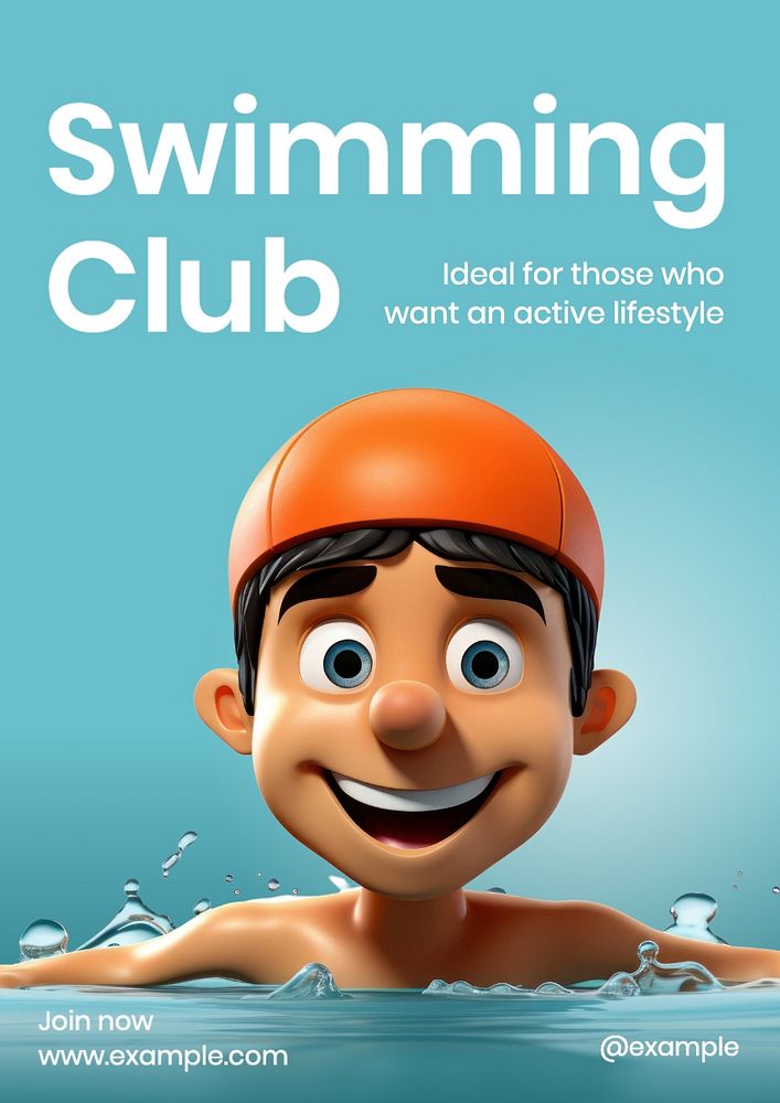 Swimming club poster template and design