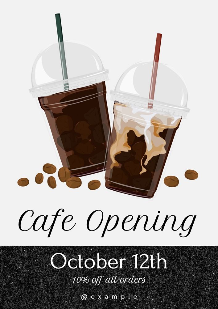 Cafe opening poster template, editable text and design