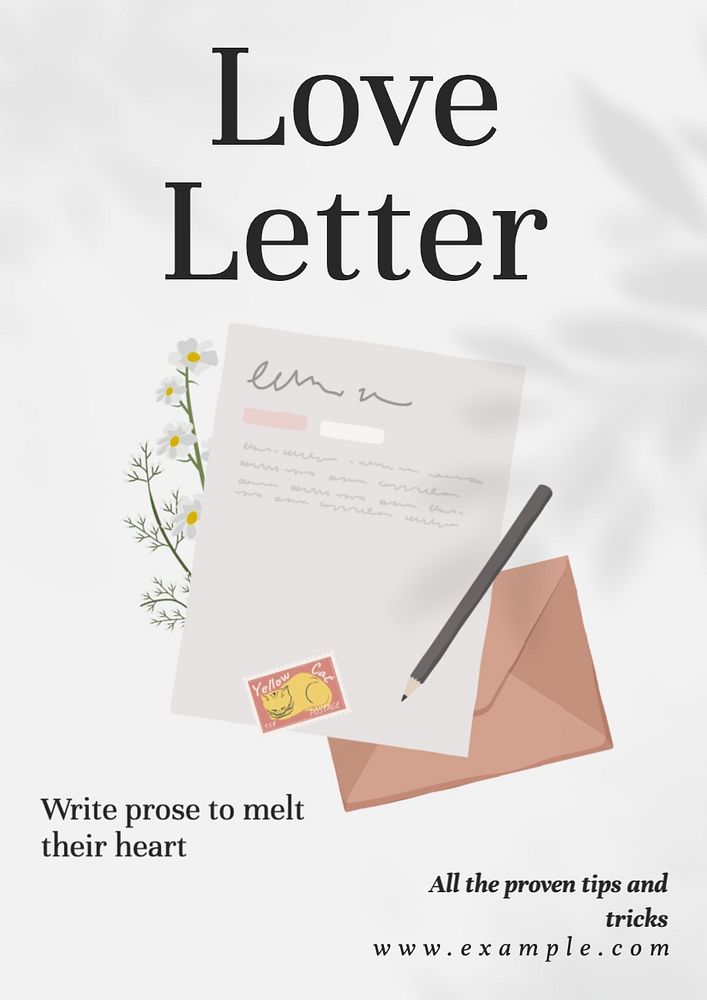 Love letter poster template, editable text and design