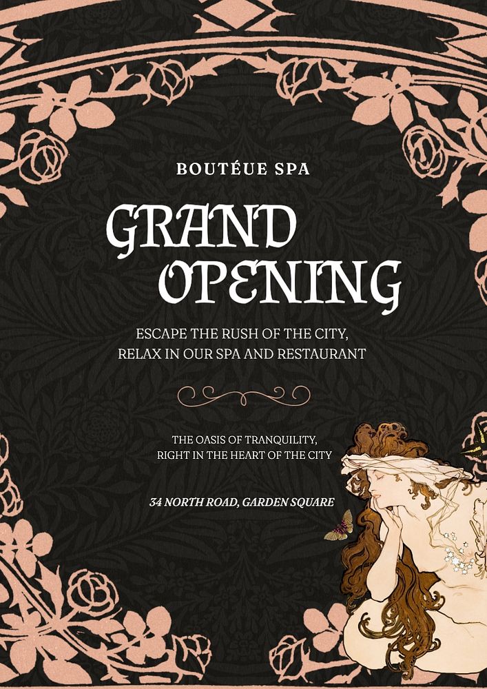 Grand opening poster template, editable text and design