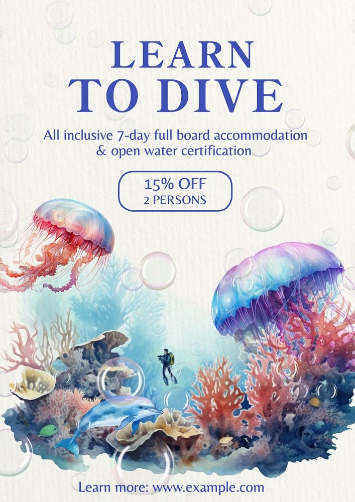 Diving lesson poster template and design