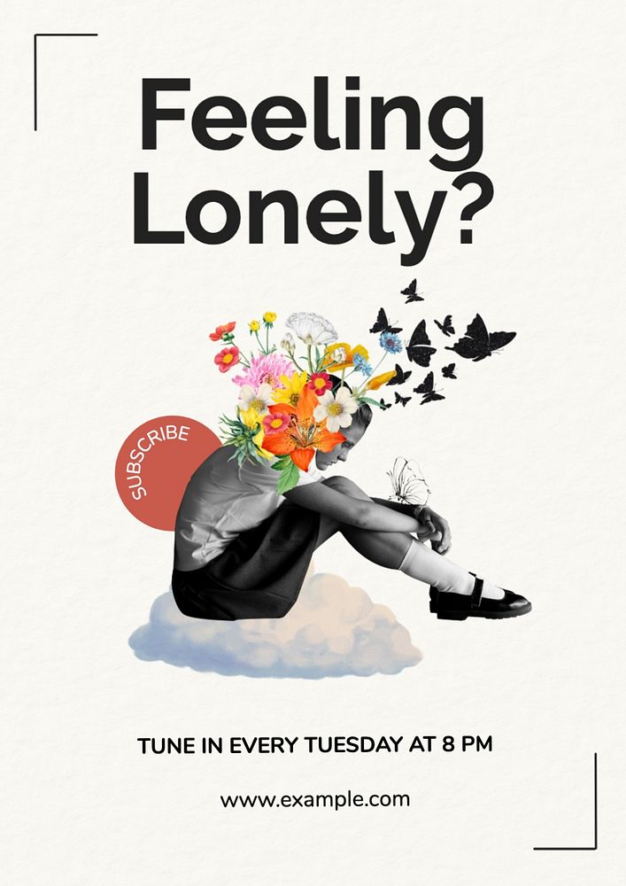 Loneliness podcast poster template, editable text and design