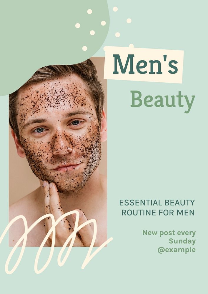 Men's beauty poster template, editable text and design