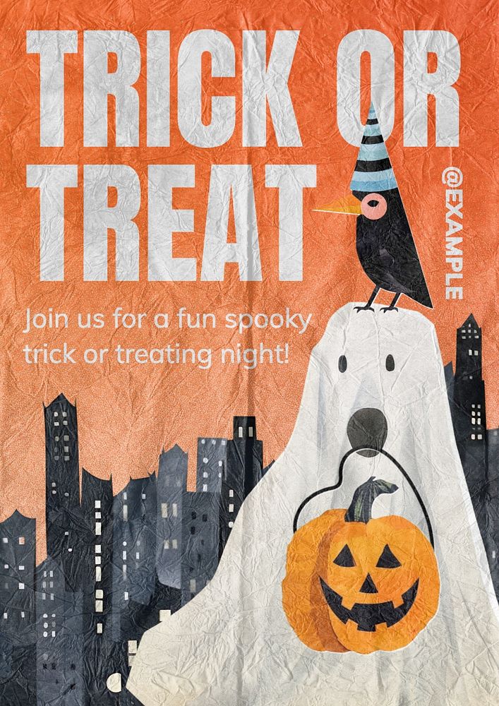 Trick or treat poster template, editable text and design