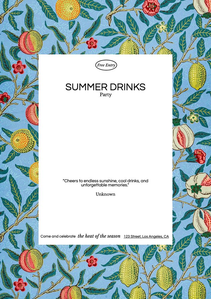 Summer drinks party poster template and design