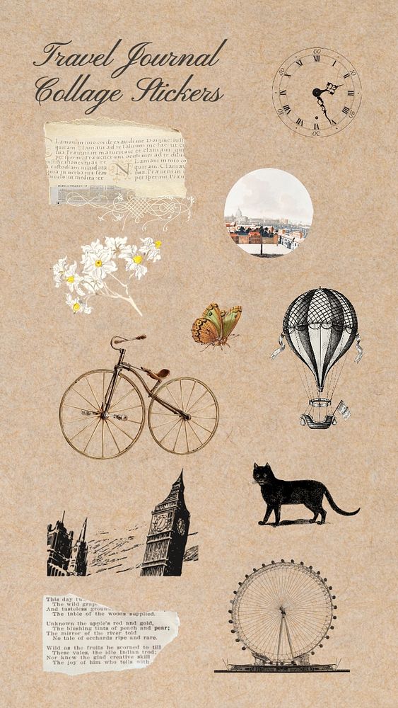 Vintage journal collage, editable remix set