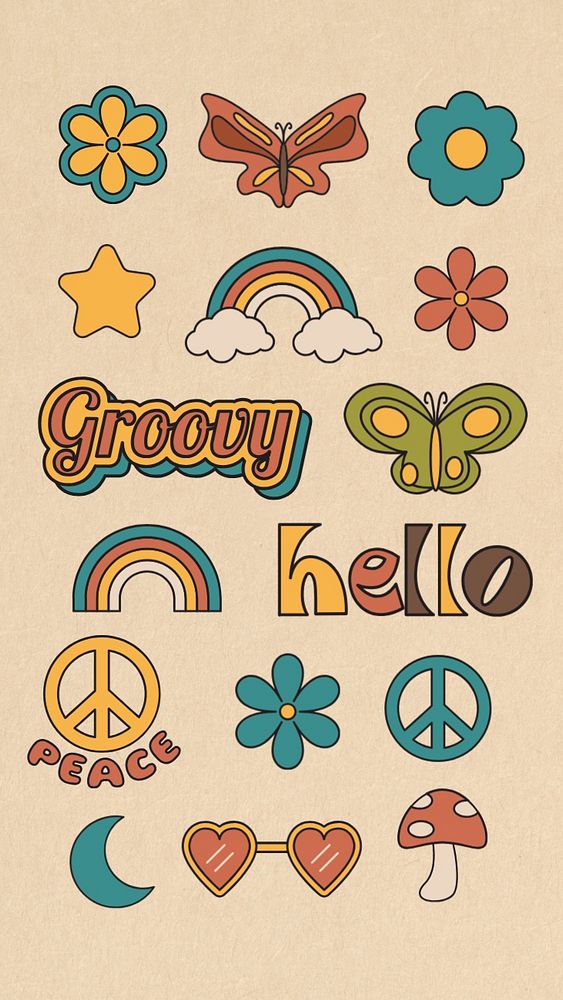 Groovy retro sticker, editable remix set