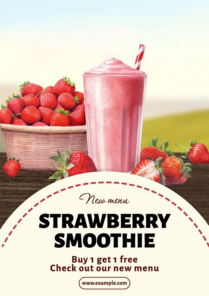 Strawberry smoothie poster template and design