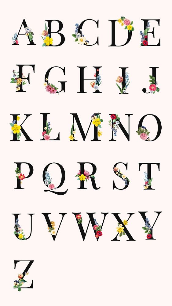 Editable botanical capital letter alphabet remix set