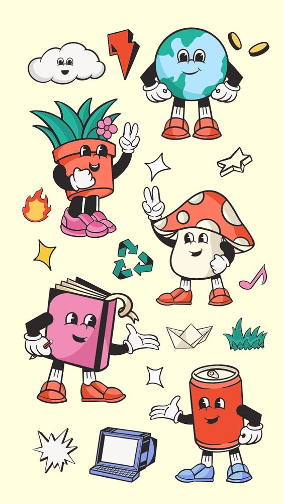 Retro character illustration, editable remix set