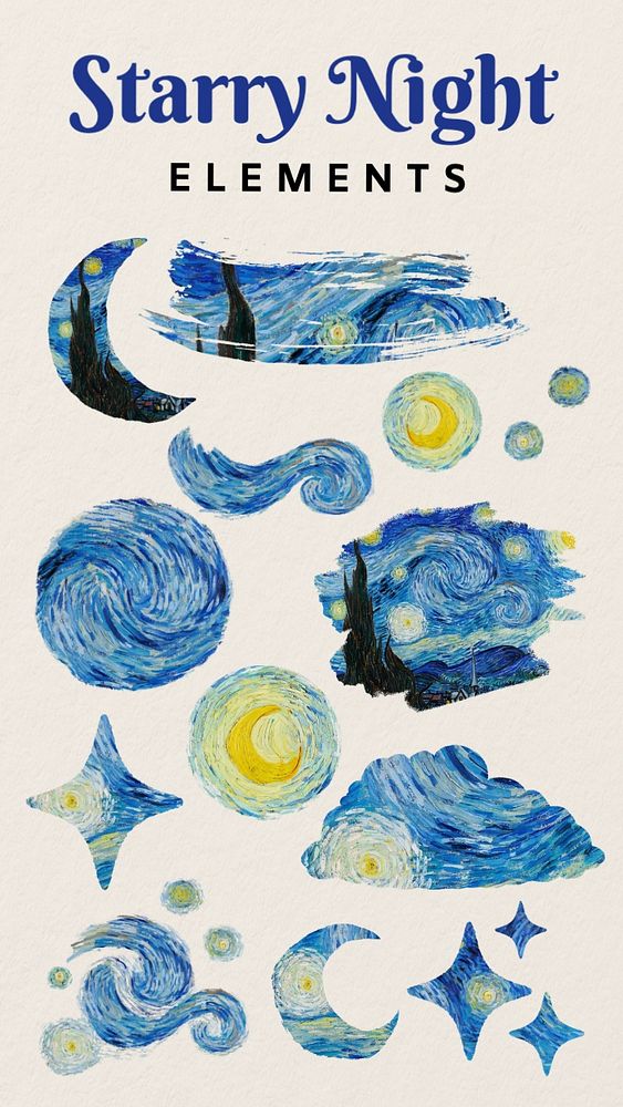 Starry night element, editable remix set